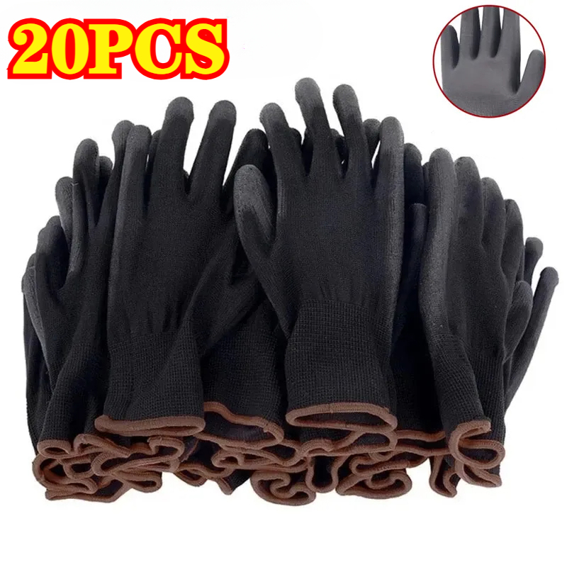 Woodworking Gloves - 20PCS 블랙 PU 코팅 장갑 나일론