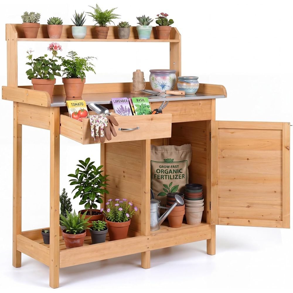 Woodworking Work Table - 야외 화분 키우기용 테이블, 나무 정원