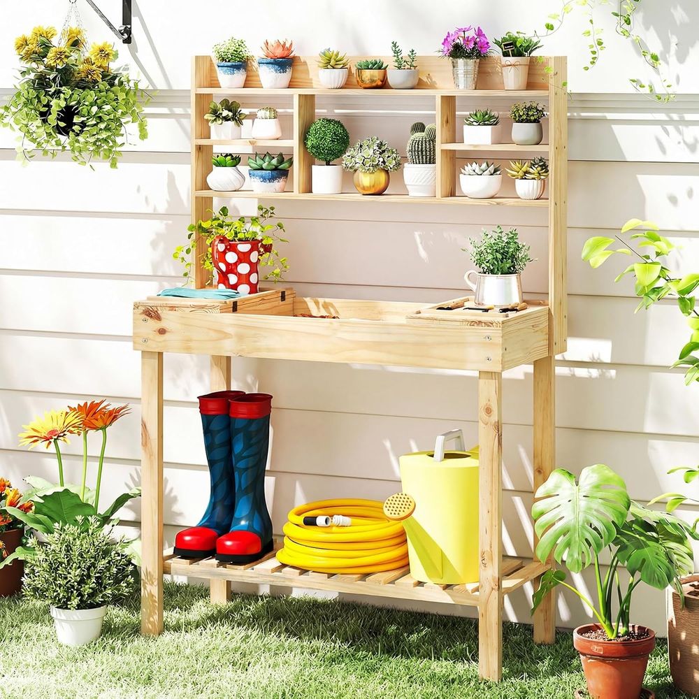 Woodworking Work Table - 화분꽂이용 테이블, 60인치 목재 정원 작업대,