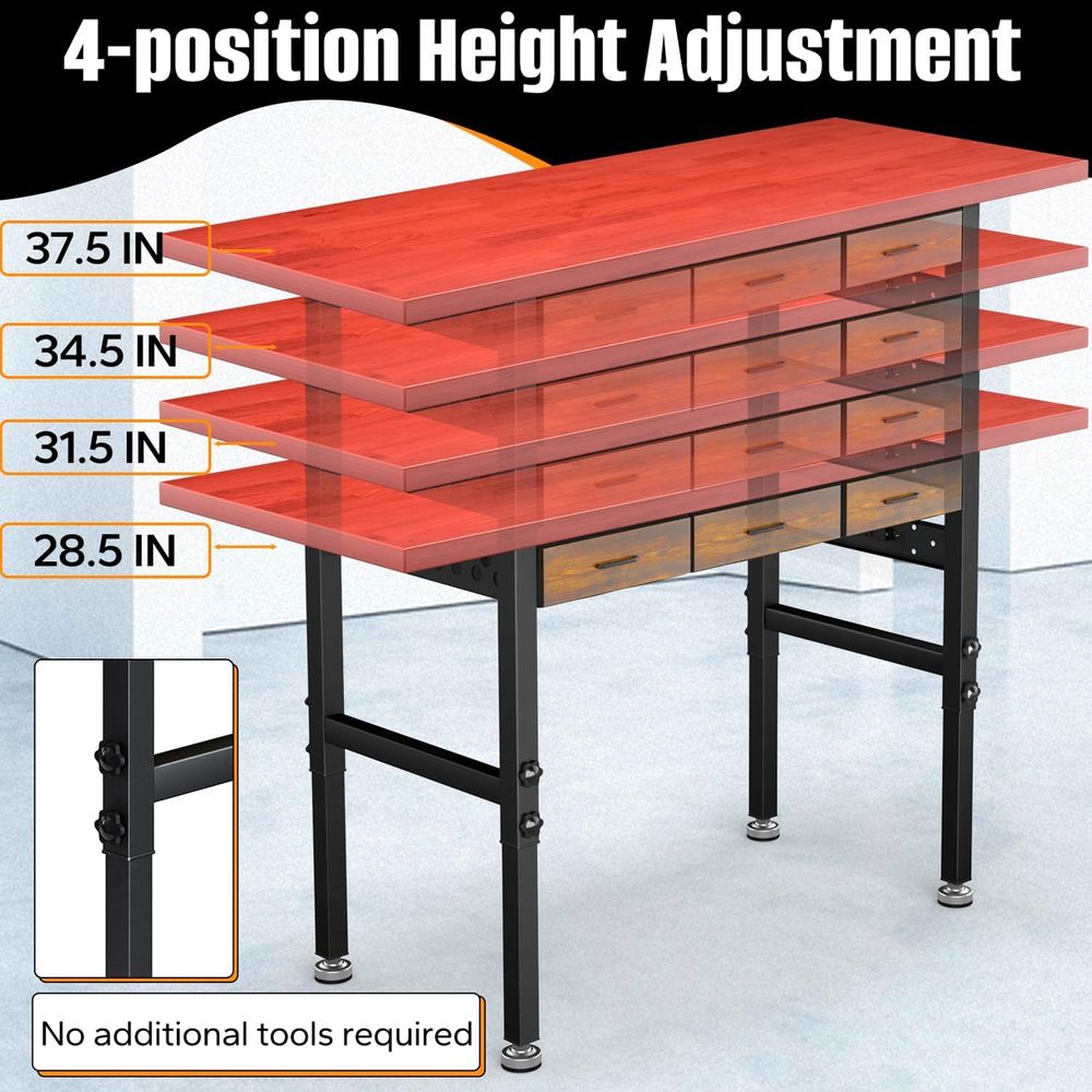 60인치 높이 조절 가능한 작업대 책상(서랍 포함),  - Woodworking Work Table 리뷰 및 가격