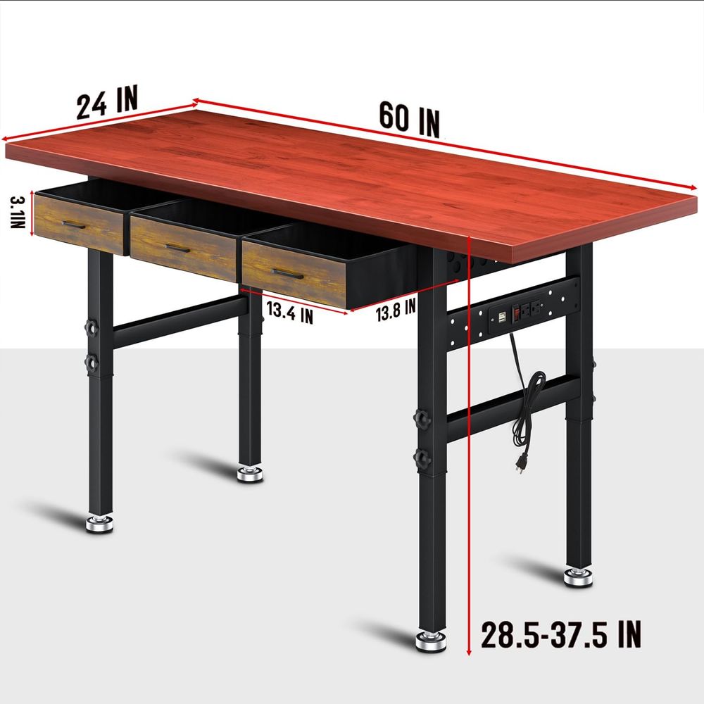 60인치 높이 조절 가능한 작업대 책상(서랍 포함),  - Woodworking Work Table 리뷰 및 가격