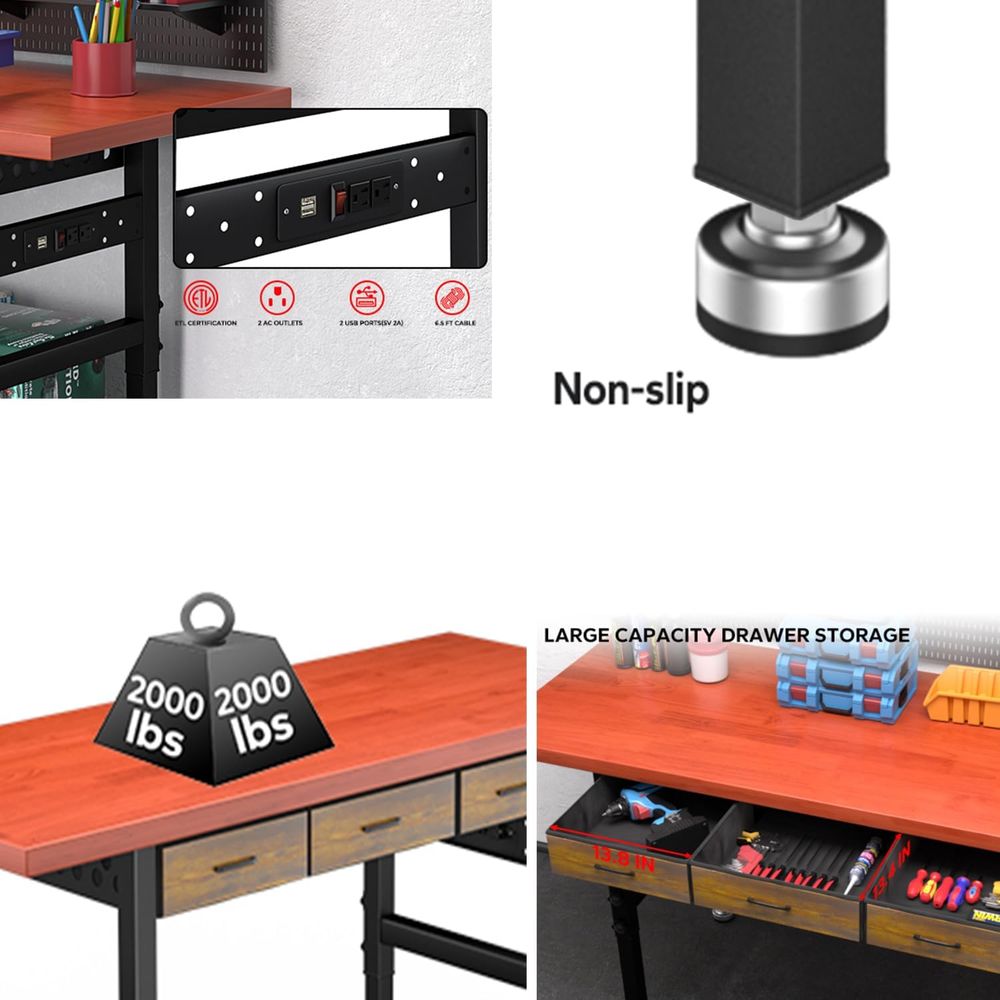 60인치 높이 조절 가능한 작업대 책상(서랍 포함),  - Woodworking Work Table 리뷰 및 가격