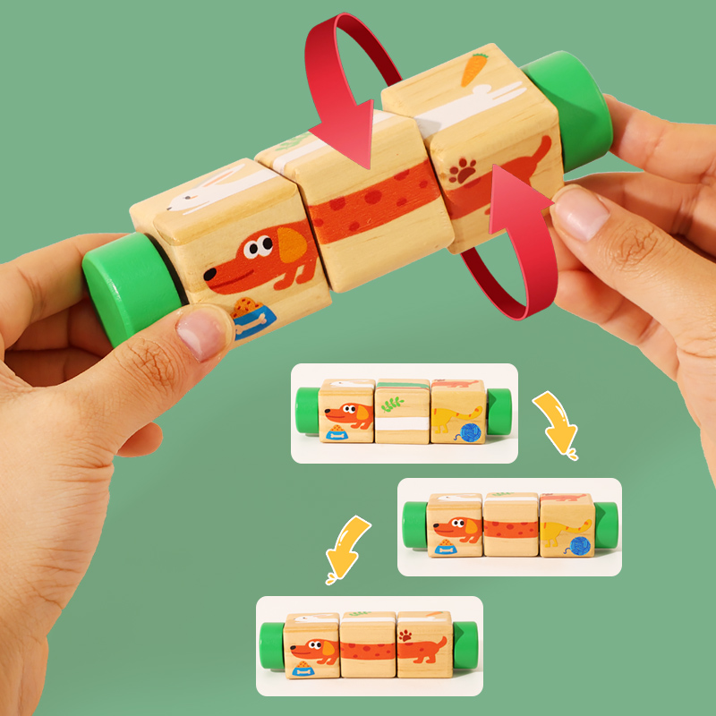 1pcs 아기 나무 회전 동물 매칭 나무 퍼즐 장난감  - Woodworking Kids Toys 리뷰 및 가격