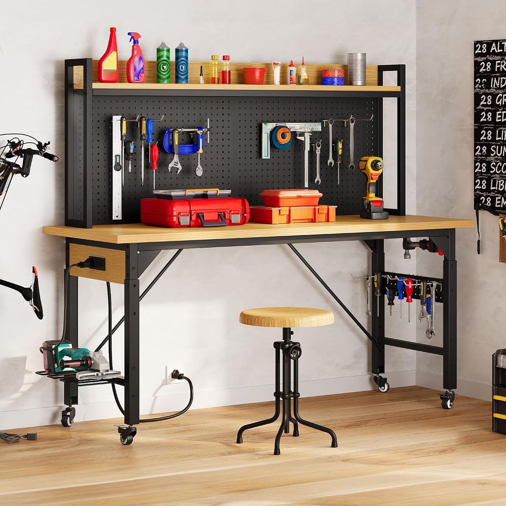 60인치 헤비듀티 작업대(페그보드 및 바퀴 포함, 높이 - Woodworking Work Table 리뷰 및 가격