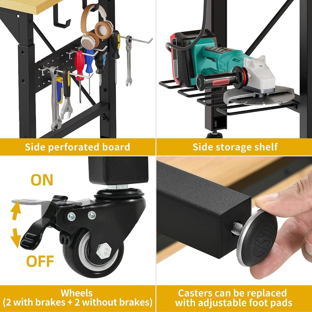 60인치 헤비듀티 작업대(페그보드 및 바퀴 포함, 높이 - Woodworking Work Table 리뷰 및 가격